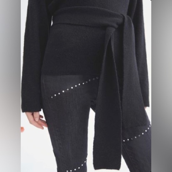 7 FOR ALL MANKIND Touch of Cashmere Black Tie Waist Pullover Size M - Picture 4 of 15